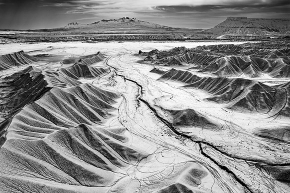 Hanksville Badlands, Henry Mountains (B&W)