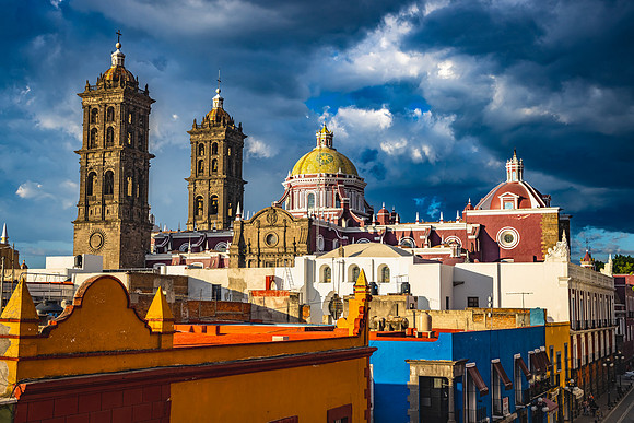 Puebla Cathedral from Museo Amparo Rooftop
