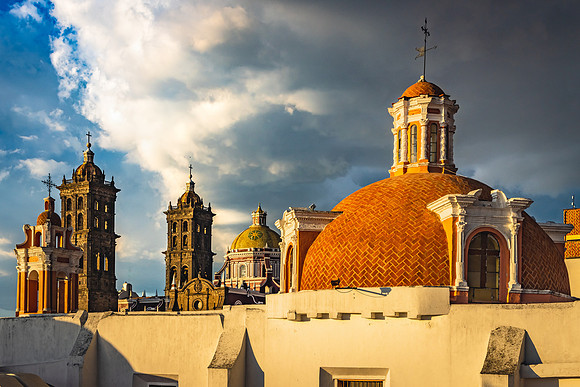 Puebla Cathedral Spires, from Amparo Museum Cafe
