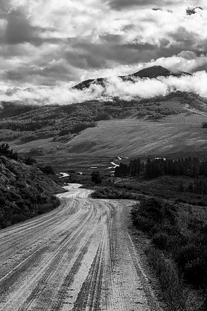 Brush Creek Road, Foggy Morning (Portrait B&W)