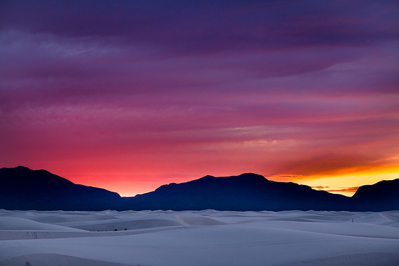 San Andres Mountains, Sand Dunes, Dusk at White sands New Mexico