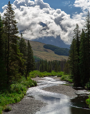 Meandering SLate River, Crested Butte Mountain in  Clouds