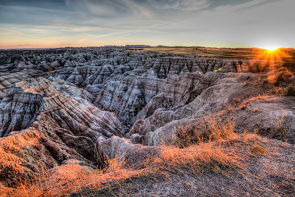 Last Light, Golden Grasses, badlands canyon