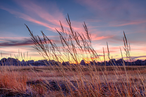 Dusk, Grasses, Sky, Badlands NP