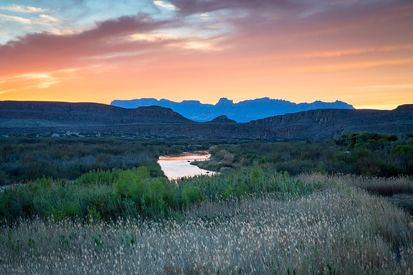 Sunset, Chisos Mountains over the Rio Grand, Big Bend NP
