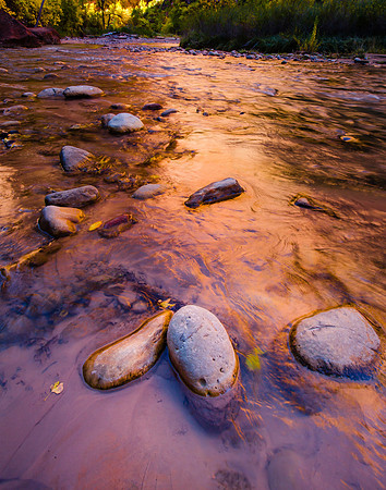 Boulders and Canyon Light in the Virgin River, Zion NP