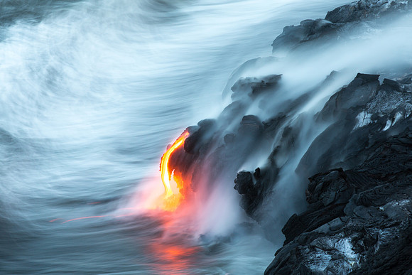 Kilauea Lava Flow, Ocean Steam, Hawaii