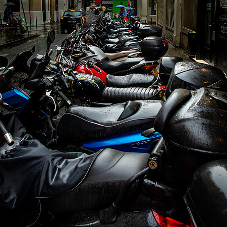 Black Seats and Raindrops in Le Marais