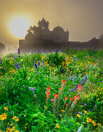Sunrise in the Mist; Our Lady of Loreto Chapel, The Presidio, Goliad