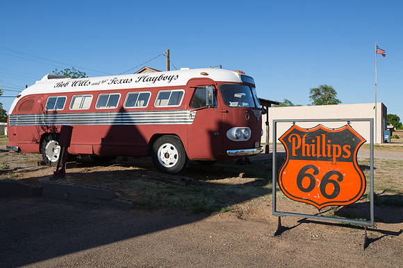Monument to Texas Swing: Bob Will and the Playboys traveling bus, Turkey, Texas
