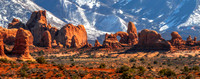 Double Arch, La Sal Mountains backdrop, Arches NP (Panorama)