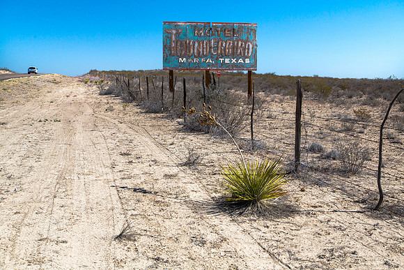 Sign for Motel Thunderbird, Marfa, Texas