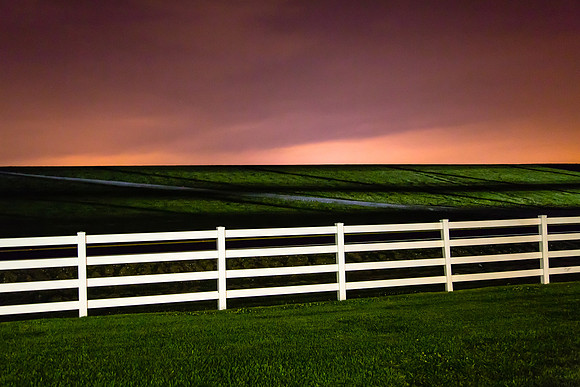 White Fence, Rose Sky, Green Grass; Great River Road, Louisiana