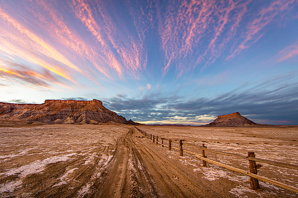 N Caineville Mesa and Factory Butte Sunset