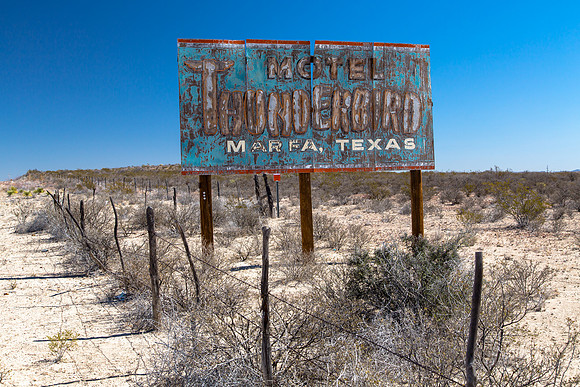 Sign for Motel Thunderbird, Marfa, Texas