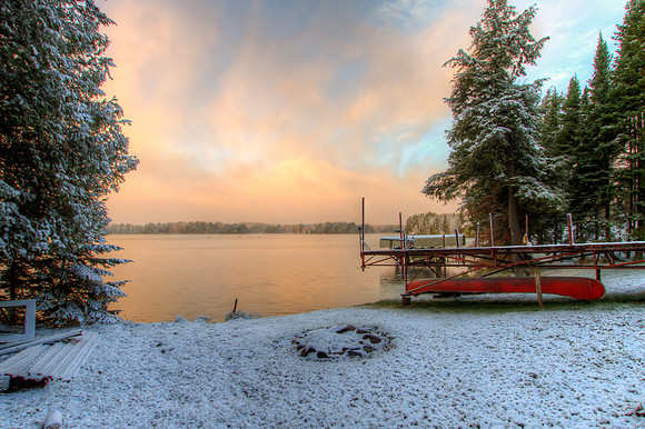 First Snow of the Season, Shoreline Firepit, Thousand Island Lake, UP