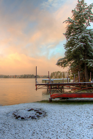 Lakeside Firepit and Pier, First Snow, Michigan UP